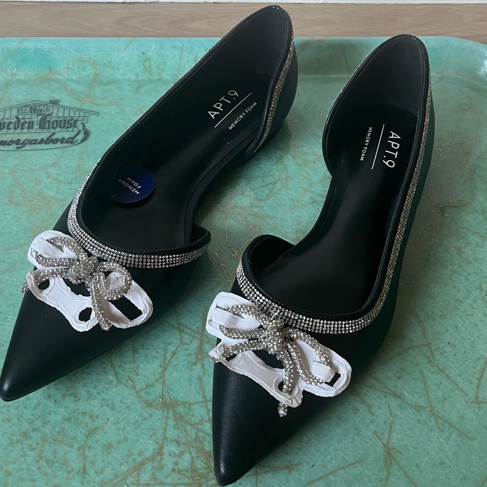 APT. 9 ~ Black Flats with Rhinestone Embellishments